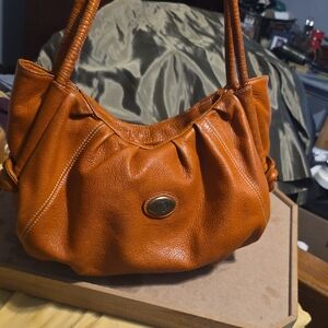 Vera Pelle Orange Leather Shoulder Bag